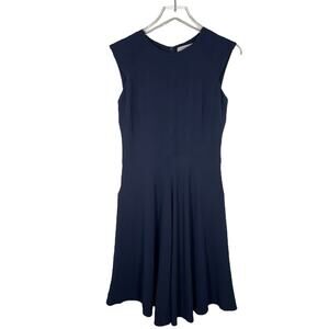 M.M Lafleur NY Textured Midi Dress 4 Navy Blue Stretch Workwear Vacation